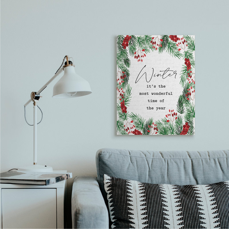 Couronne de Noël par lettres et doublées-impression d’art graphique most wonderful time, Toile tendue