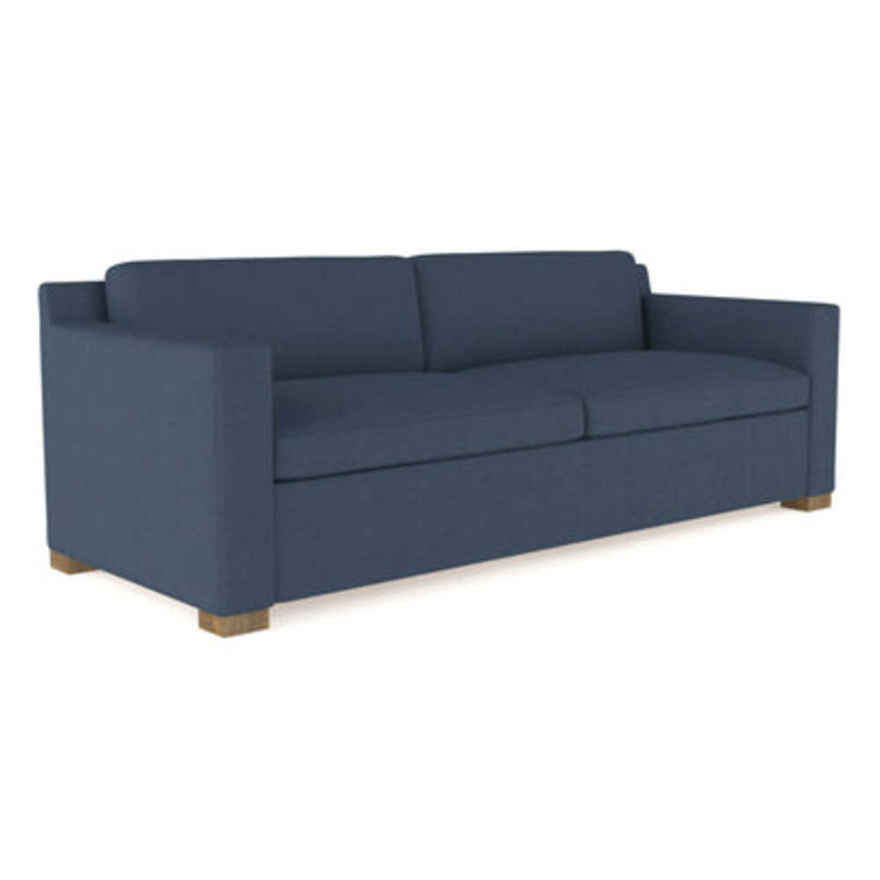 Mercer Track-Arm Loveseat, Weathered, Box Weave Linen Bluebell, 33.5" H x 72" W x 39" D
