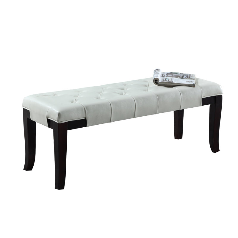Bench, White Faux Leather Cover, Solid Hardwood Legs For A Fascinating Bedroom, Living Room, Foyer Covering, Stylish