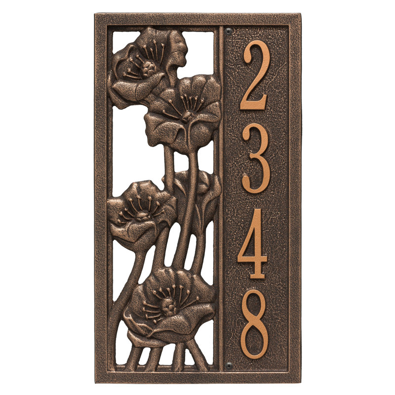 Personalized Flowering Poppies 1-Line Wall Address Plaque, Oil Rubbed Bronze, Yes