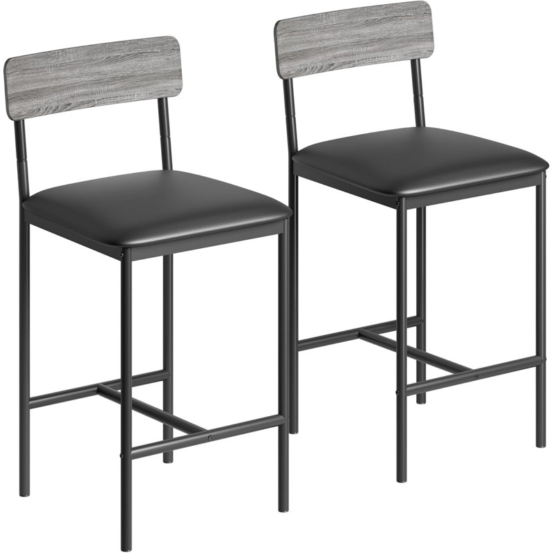Upholstered Counter Height Bar Stools With Backrest And Footrest, Kitchen Barstools For Island, Counter Bar, Easy Assembly, 2