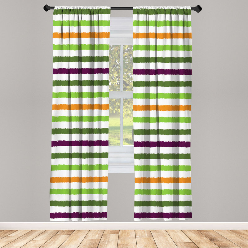 Microfiber Floral Semi-Sheer Rod Pocket Curtain Panels, 28" W x 84" L, Purple/Green