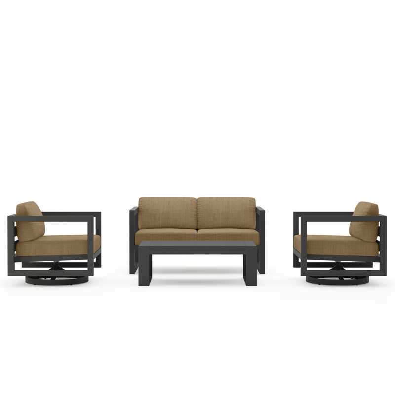 Avion 4 Piece Loveseat Set With Swivel, Canvas Natural Sunbrella® Canvas, Slate