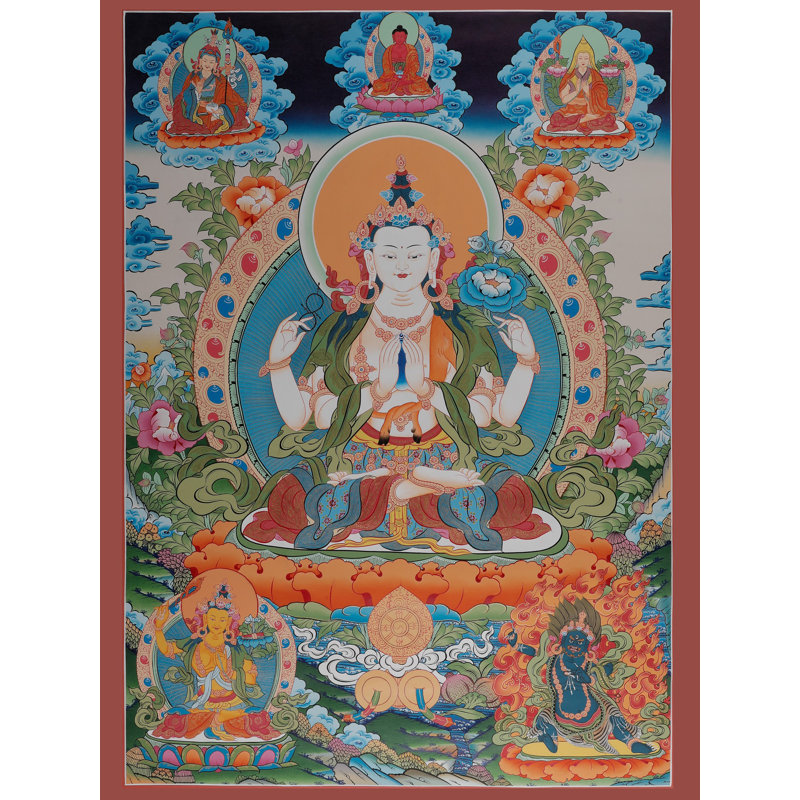 Kharchari (Shadakshari Avalokiteshvara), art mural 24 po x 39,6 po