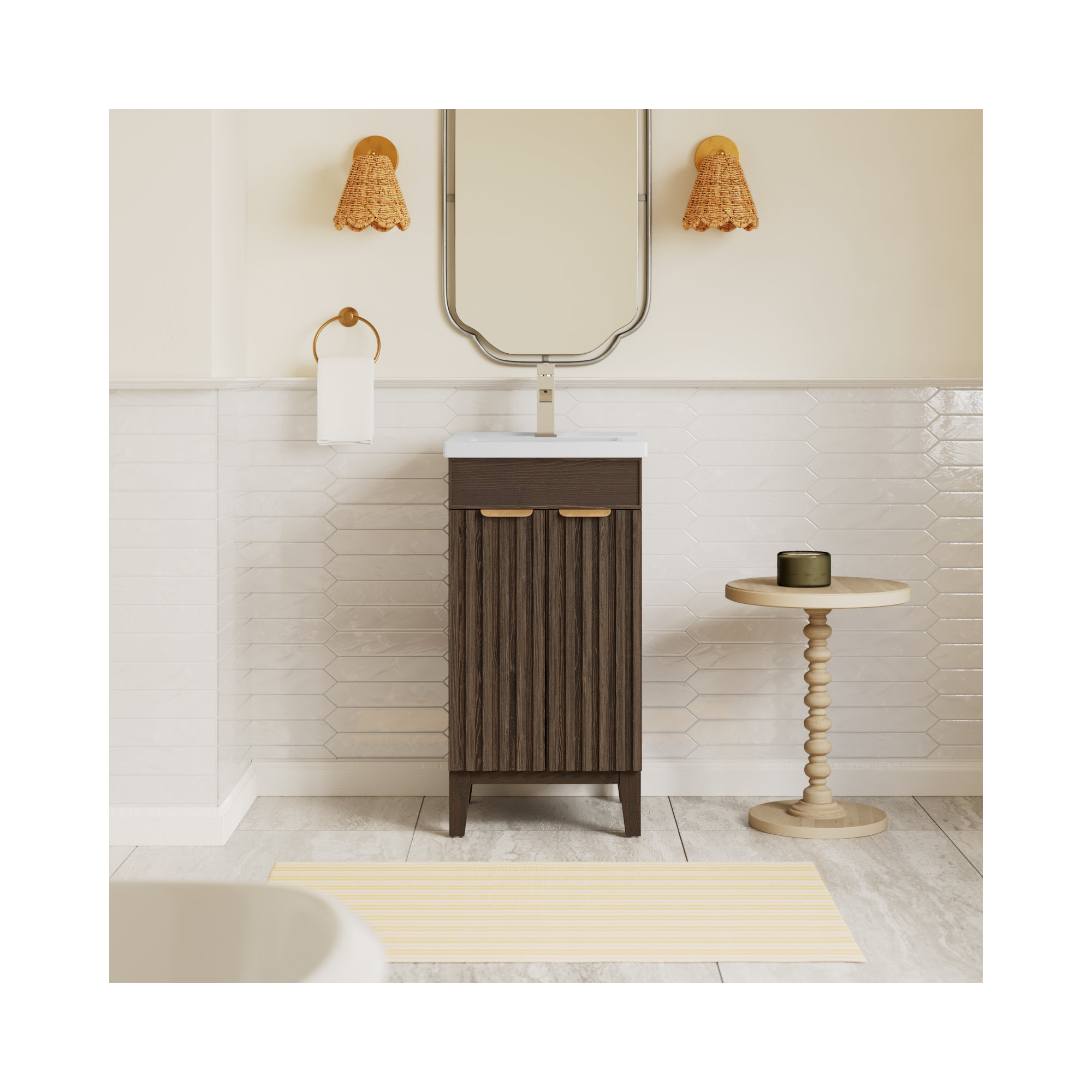 Dansfield 18.1'' Single Bathroom Vanity, Spruce Antique Brown, Brushed Gold