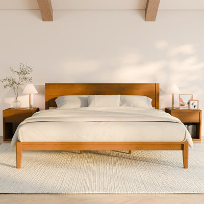 Structure de lit plateforme californienne très grand californien Mid-Century avec tête de lit haute, bois de bambou massif sans bruit, support de lattes robuste et robuste avec assemblage robuste et sans outils, rangement de 10 pouces