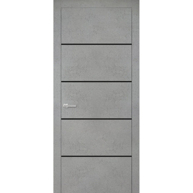 Porte intérieure moderne en bois pré-montée avec quincaillerie Planum 0015, cadre en béton à panneau unique, portes robustes pour salle de bain et chambre à coucher - 42 po x 80 po
