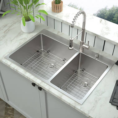 Lefton 304 Stainless Steel Waterfall Kitchen Sink Set with Pull-down  Faucet, Knife Holder, Drain Basket, Inside-Basin, and Cutting Board,  Temperature