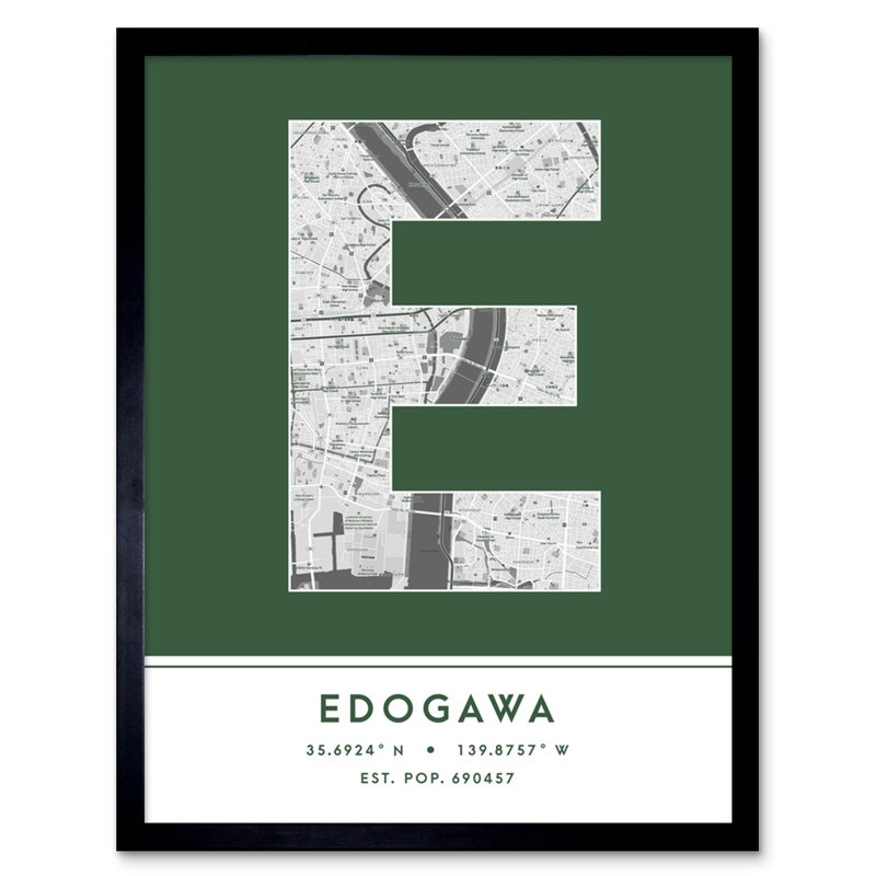 Edogawa Japan City Map Green - Single Picture Frame Typography