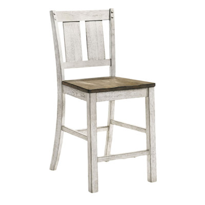 2Pc Counter Height Dining Chairs, Solid Wood, Antique White Ash Brown, Slat Back, Rustic Delight For White/Ash Brown Chairs Of 2 , Wood Contemporary