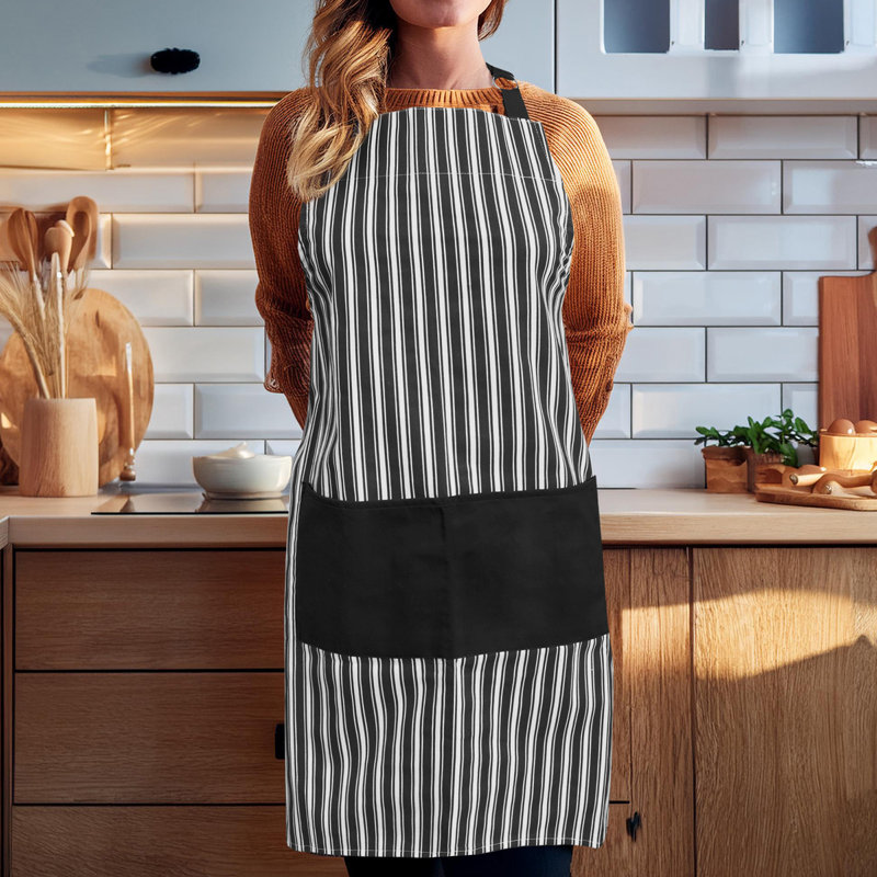 Adjustable Striped Apron, Black/White