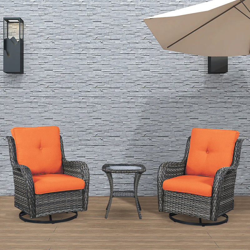 Chaise berçante en osier avec coussins Schutt, Orange