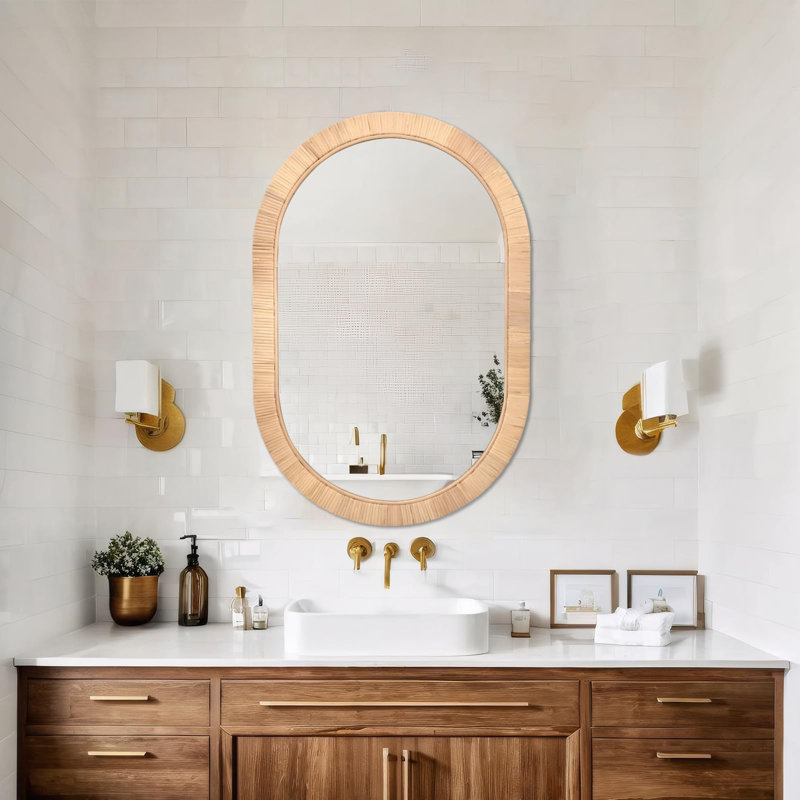 20"x30" Boho Rattan Oval Wall Mirror