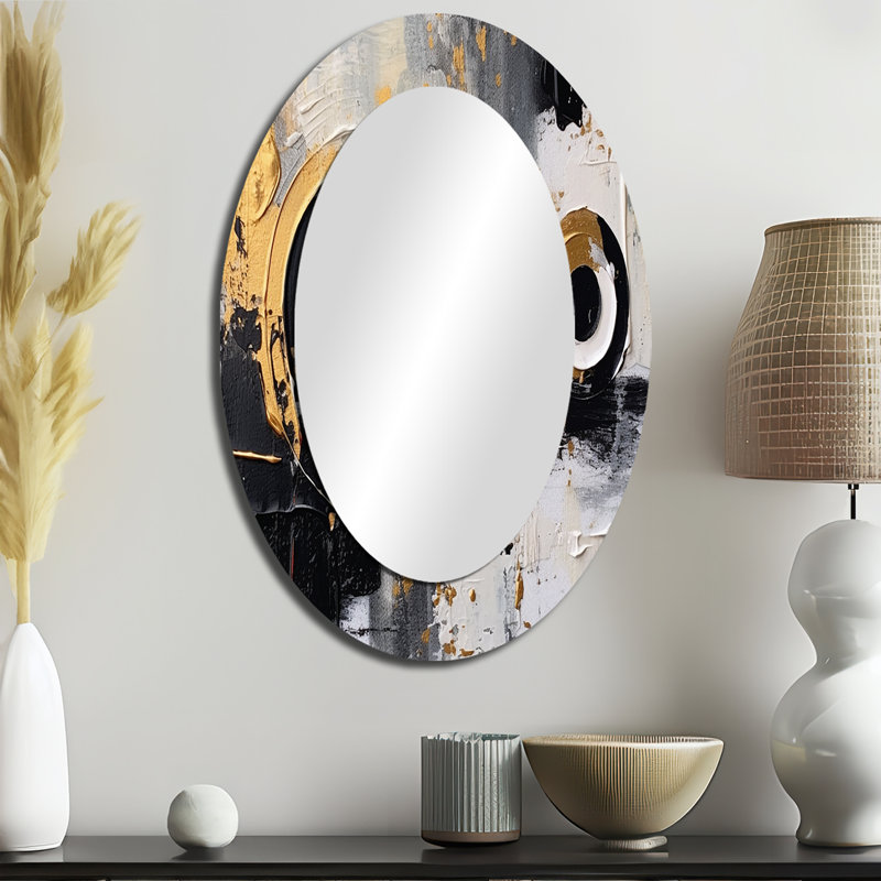 Gold Black Multifaceted Whirls - Modern Oval Wall Mirror, 36" x 24"
