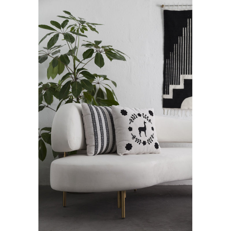 Llama Hand Embroidered Decorative Throw Pillows by Andean, In Stock, White/Black