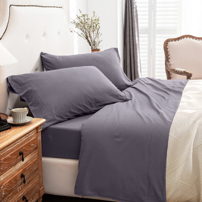 100% T-Shirt Cotton Super Soft Comfy Breathable Fits Mattress Up To 20" Extra Deep Pocket, Violet Gray