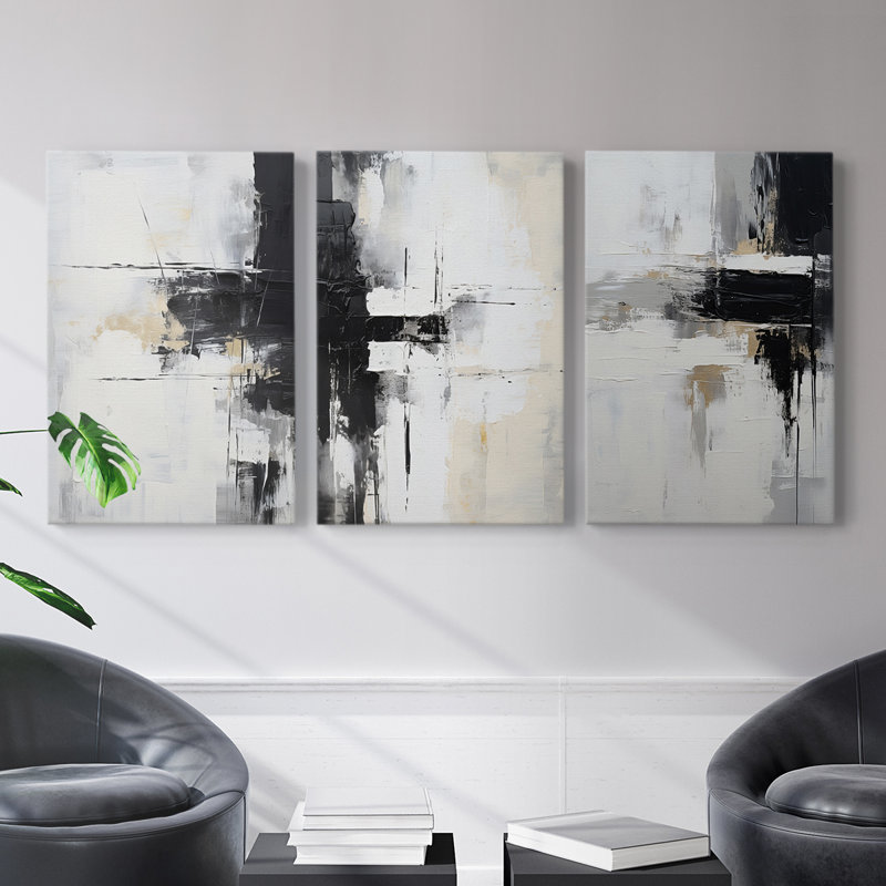 Abstract Series CLXXII -Set Of 3 Gallery Wrapped Canvas -Ready to Hang, 27" H x 18" W