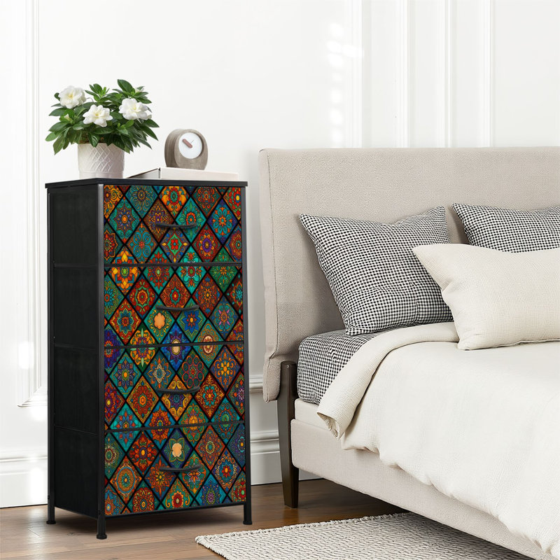 4 Drawer Dresser for Bedroom, Narrow Chest of Drawers, Wooden Top and Study Iron Frame 18"x37.5"-(WxH)