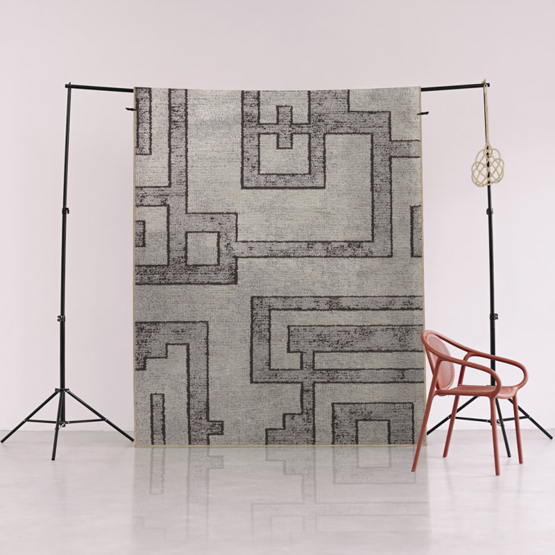 Tapis décoratif moderne à motif géométrique abstrait gris, Rectangle 3 pi 11,24 po x 5 pi 10,87 po