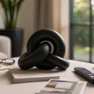 Modern Resin Knot Decorative Sculpture for Home Decor - Geometric Object Accent for Living Room Styling Decoration or Tabletop Display - Black