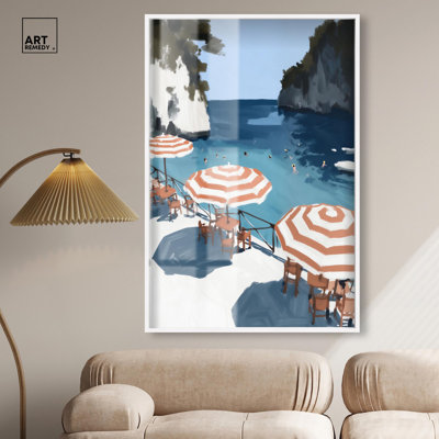Capri Beach Club Shadowbox Print Coastal Glam Decor by Art Remedy, Black Frame, 10 x 15