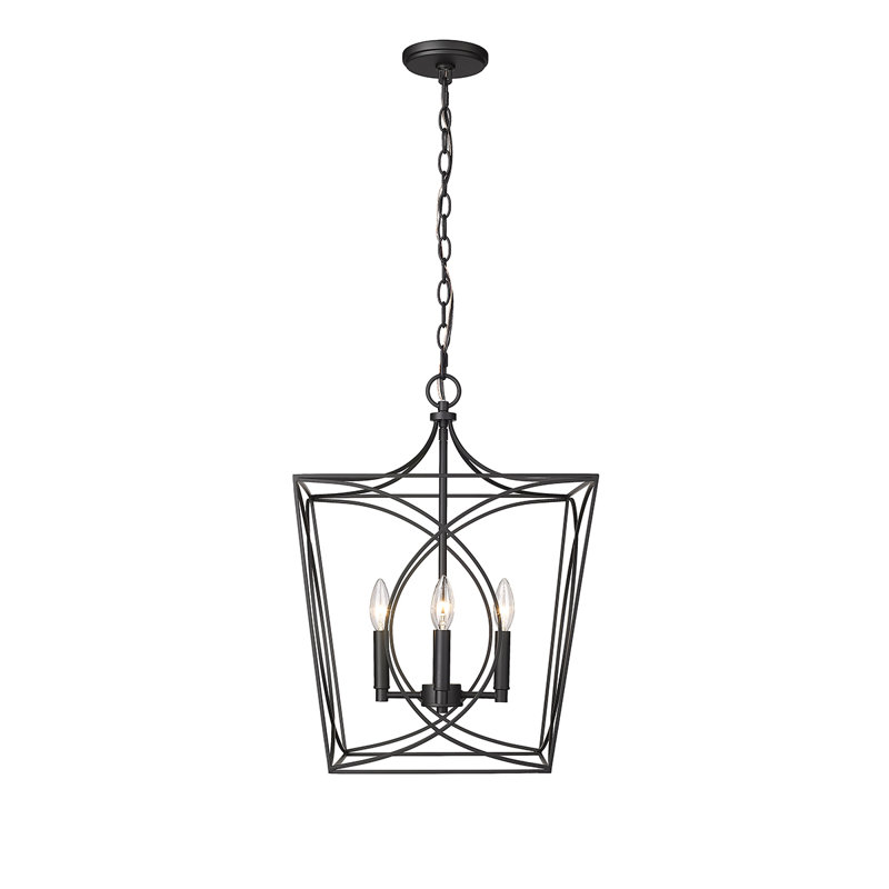 4 - Light Steel Dimmable Lantern Geometric Chandelier, Matte Black, 21.9" H x 15.87" W x 15.87" D