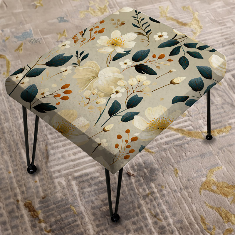 Minimalisme gris et beige motif de fleurs I - Repose-pieds rectangulaire floral