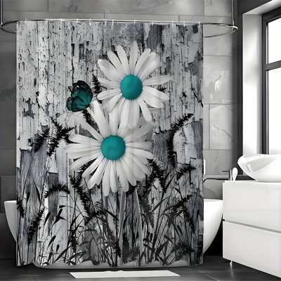 Floral Shower Curtain with Hooks Included