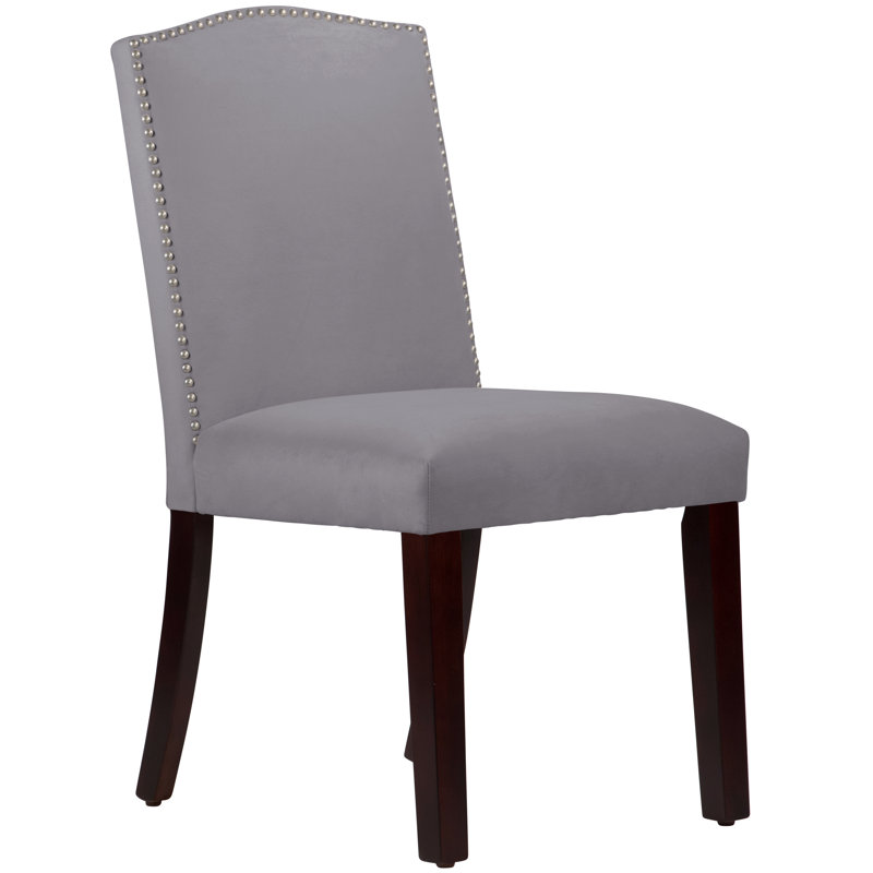 Nadia 20'' H Upholstered Dining Chair, Classic Steel Grey Performance Velvet, Espresso