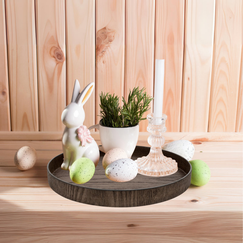 Plateau décoratif rond en faux bois rustique pour comptoir de cuisine, bois flottant gris, paquet de 1, Brun