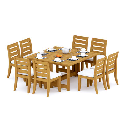  Ensemble de salle à manger 9 pièces en bois de teck de qualité A: table rectangulaire carrée de 60 po et chaises sans accoudoirs Atnas # 11AT1400