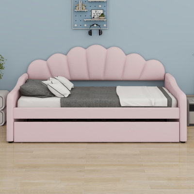 Full Size Upholstery Daybed Frame With Shall Shaped Backrest  And Trundle