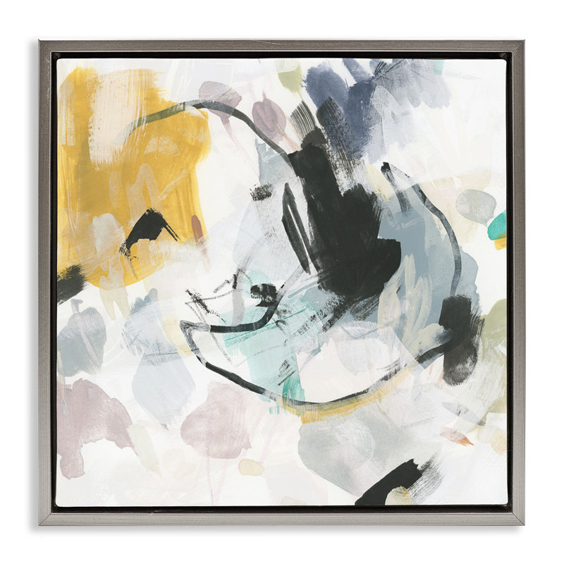 «Yellow and Neutral Abstraction Floater», art mural sur toile par June Erica Vess, Cadre flottant gris lustré
