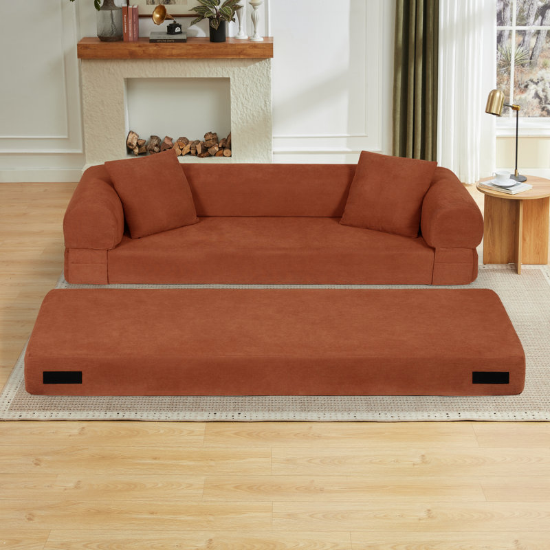 Canapé-lit futon de 80 po pour grand lit, canapé-lit pliable sans os avec 2 coussins - aucun assemblage requis, Orange