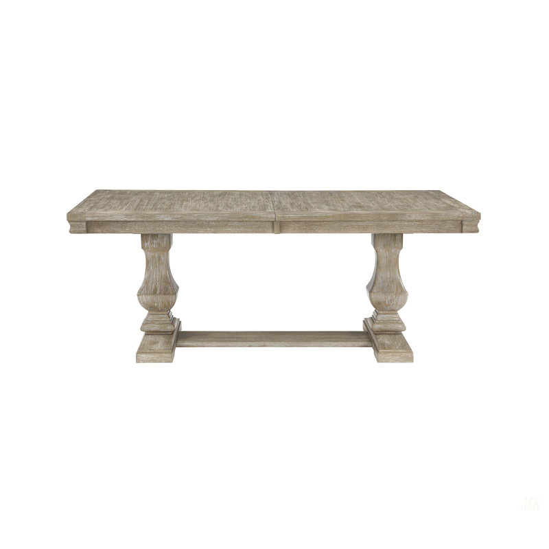 Table de salle à manger de style traditionnel avec rallonge en bois brun et gris, Gris