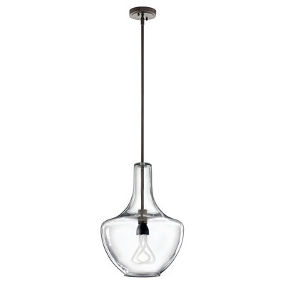 Kichler Everly Olde Bronze 15.25" 1-Light Hanging Pendant with Clear Teardrop Shade