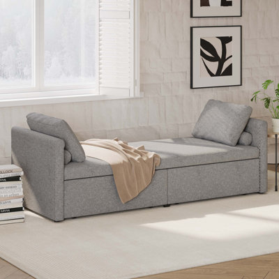 Lit de jour simple avec 2 tiroirs, aucun matelas nécessaire, parfait pour les salons et les bureaux, tissu de lin
