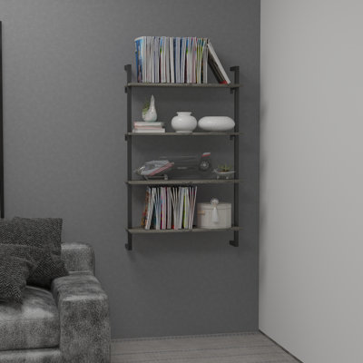 4-Shelf Bookshelf Wall Mount Bookcase Floating Etagere Industrial Shelf (L23.6" Oyster Grey) by 17 Stories