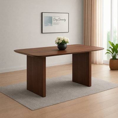 Luna Luxe Wood Dining Table with Sculptural Solid Wood Dual-Leg Design