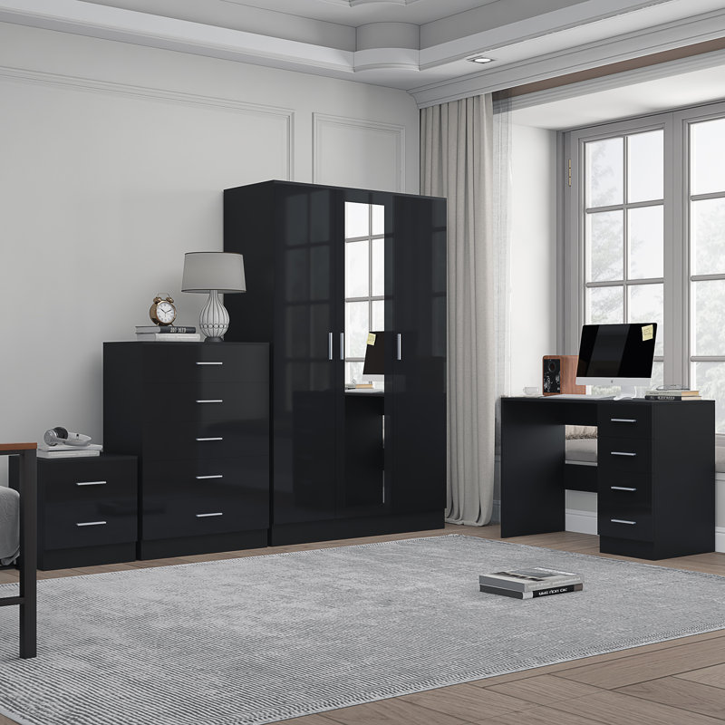 Eva Piece Bedroom Set, Black Gloss / Black Oak