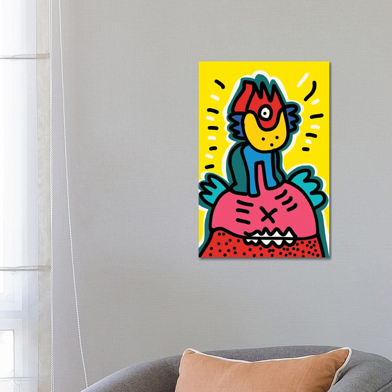 Pink Monster And His Friend by Emmanuel Signorino - Wrapped Canvas Gallery-Wrapped Canvas Giclée