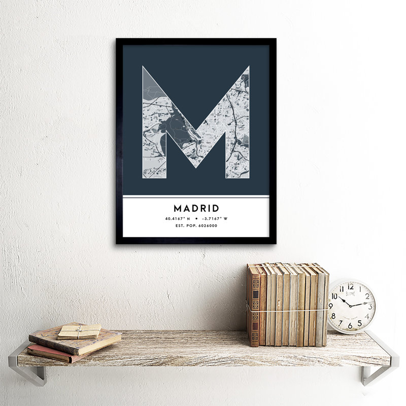 Madrid City Map Madrid Spain City Map Navy - Single Picture Frame Typography