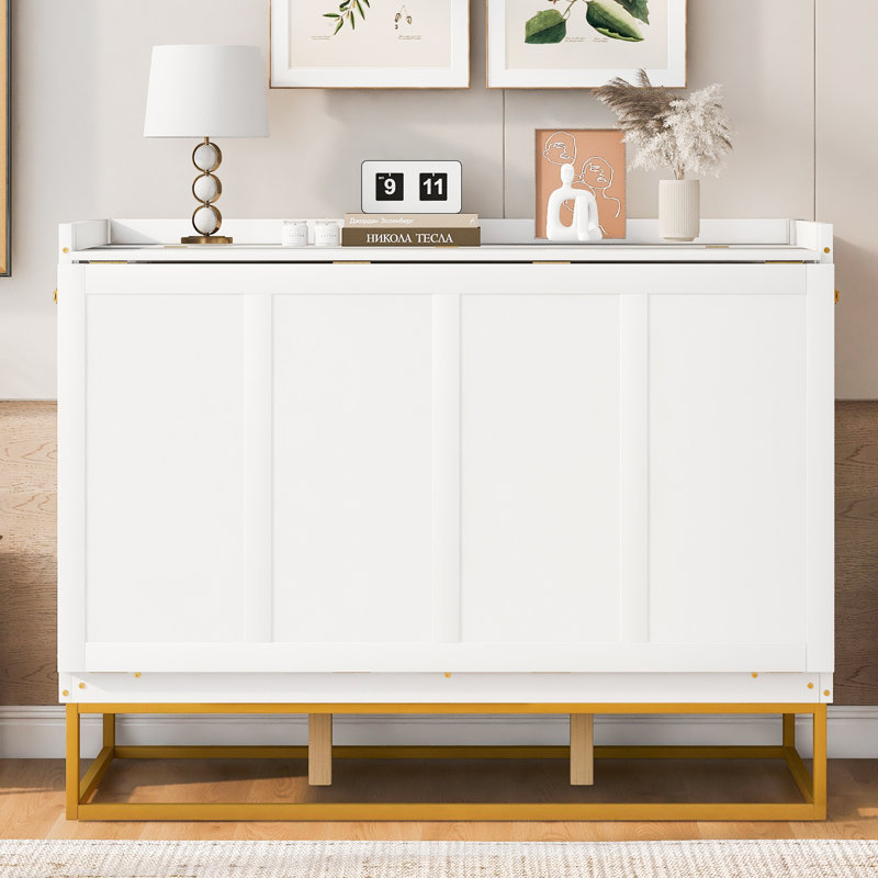 Grand lit escamotable moderne grand format avec pieds en fer, conception pliable peu encombrante, robuste, gris, Gray