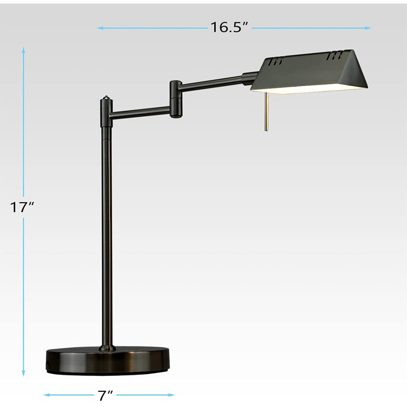 Lampe de table de pharmacie à DEL de 17 po Glessite, gradation pleine gamme, DEL 12 W, bras pivotants à 360 degrés, bureau, lecture, artisanat, lampe de travail, test ETL