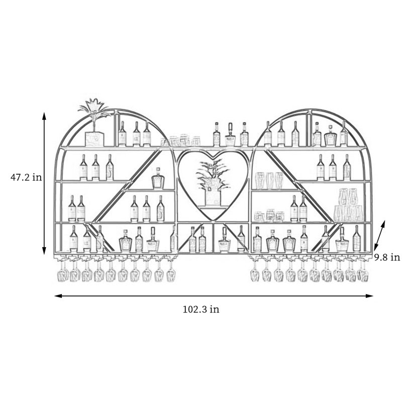 Heart Shaped Metal Wall Mounted Wine Rack, Black