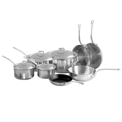 Mauviel M'elite Hammered 5-Ply 12-Piece Cookware Set With Cast Stainless Steel Handles And Curved Lid