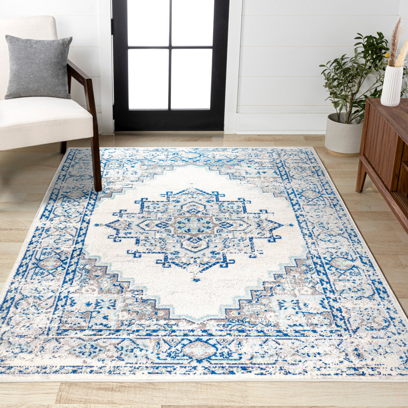 Clarice Inigo Cottage Medallion Blue/Gray Rug, Rectangle 4' x 6'