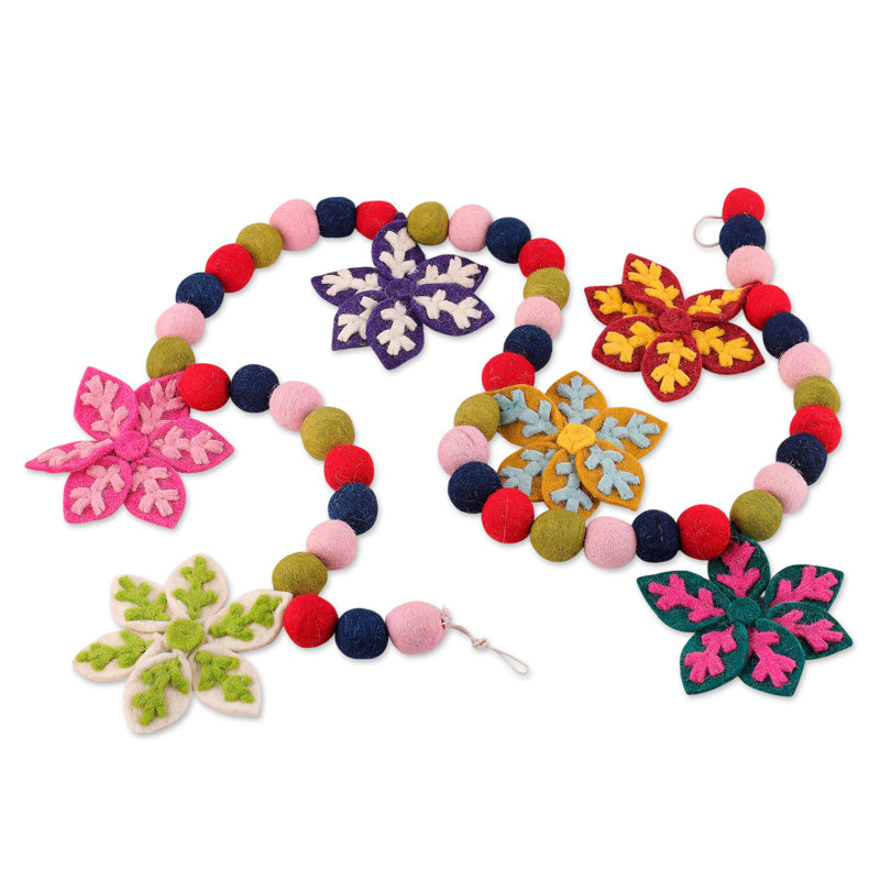 Novica Handmade Snowflake Celebration Wool Felt Garland