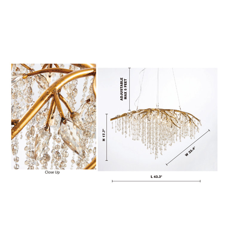 Gabriela Eclectic 10 - Light Crystal Branch Chandelier , Gold