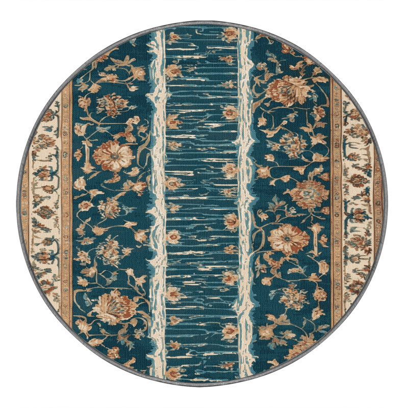 Tapis persan gris lavable à la machine, Rond 7 pi